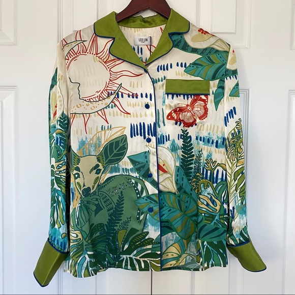 leo lin tropical silk pyjama top - Picture 3 of 12